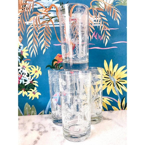 Vintage Tall Cocktail Glasses. History of the Telephone. Set of 4. - Picture 7 of 7